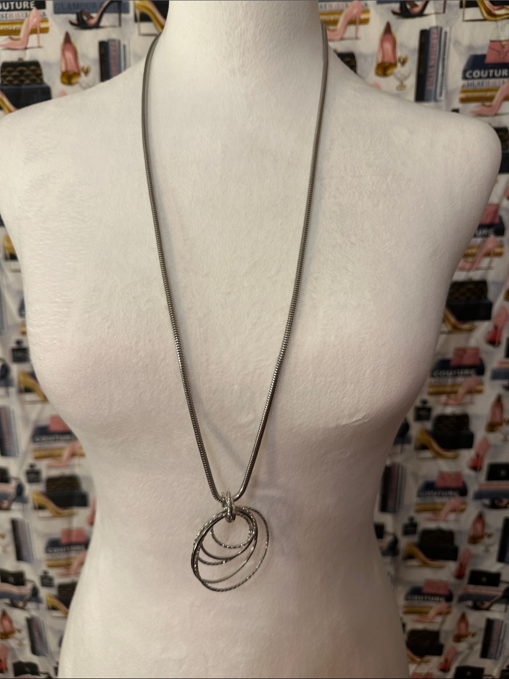 Sterling Silver-Tone Triple Circle Pendant Necklace - Silver